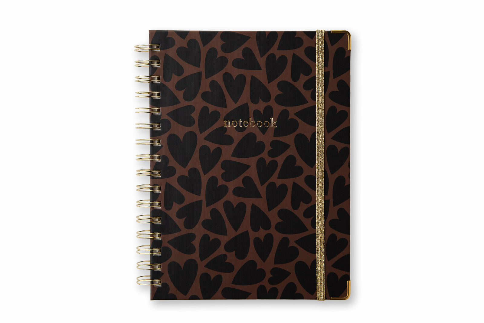 Spiralli Notebook, Black & Brown Hearts
