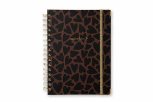 Spiralli Notebook, Black & Brown Hearts