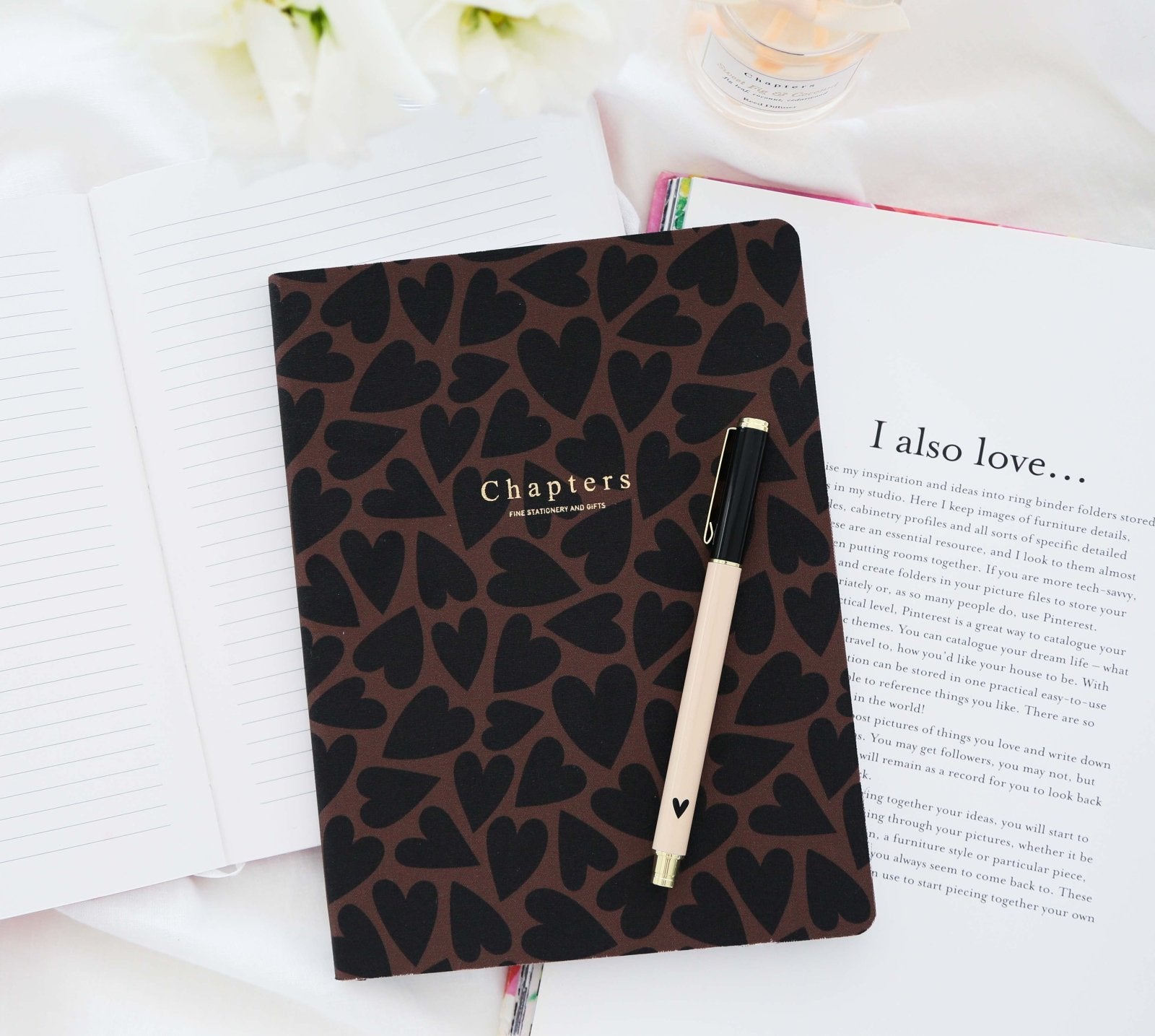 Canvas Notebook, Black & Brown Hearts - Chapters