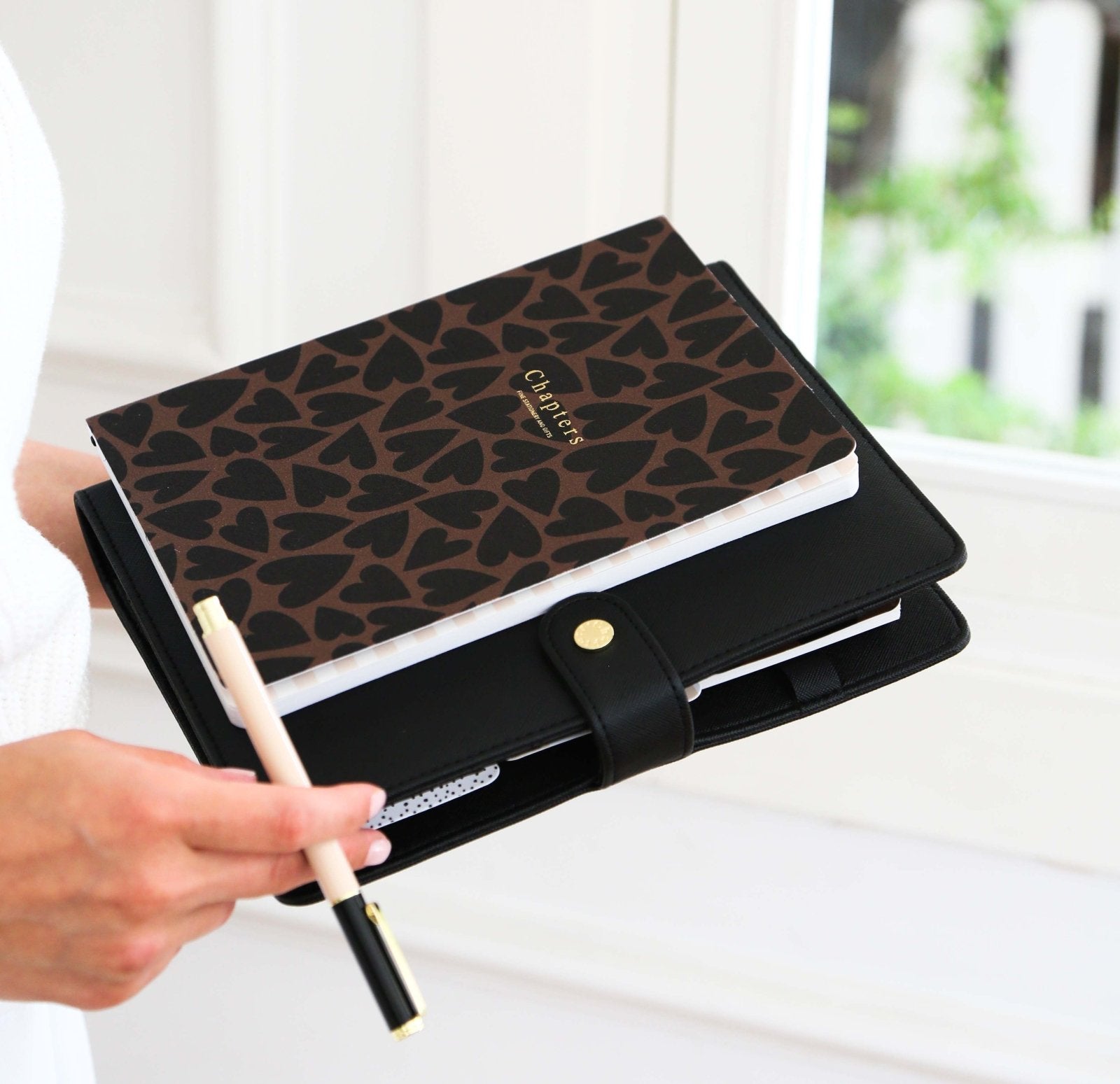 Canvas Notebook, Black & Brown Hearts (OUTLET) - Chapters