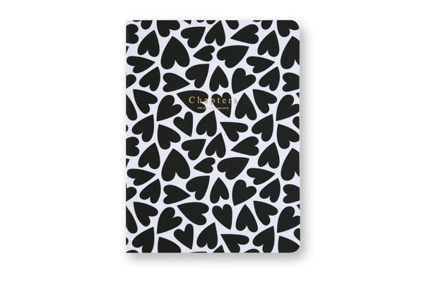 Canvas Notebook, Black & White Hearts