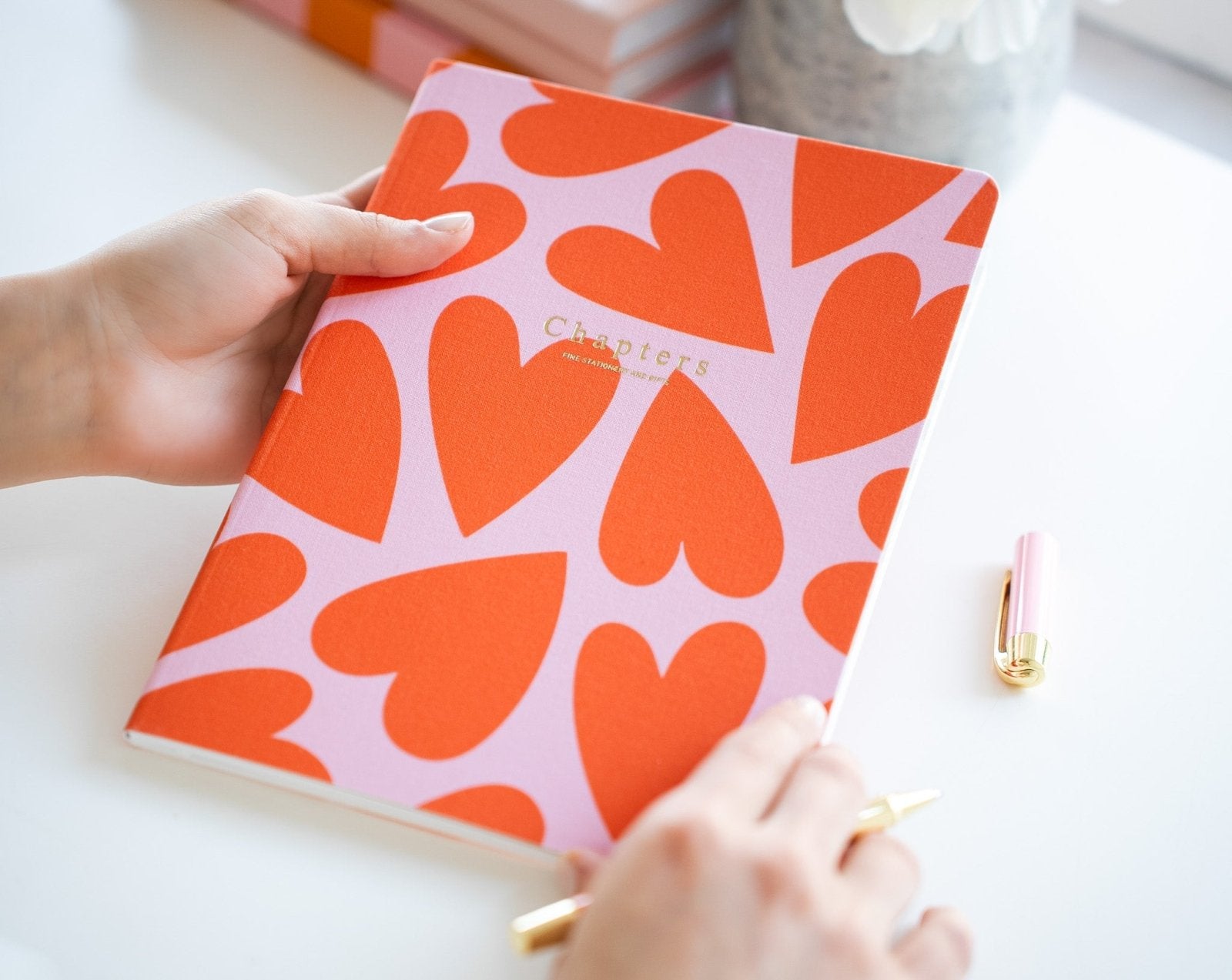 Canvas Notebook, Pink & Orange Hearts - Chapters