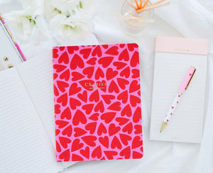 Canvas Notebook, Pink & Red Hearts - Chapters