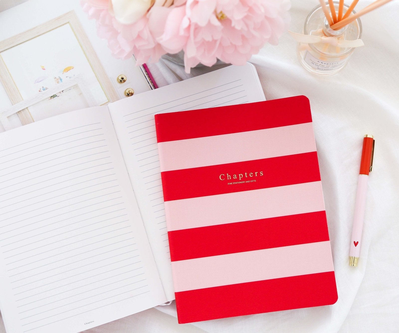 Canvas Notebook, Pink & Red Stripes (OUTLET) - Chapters